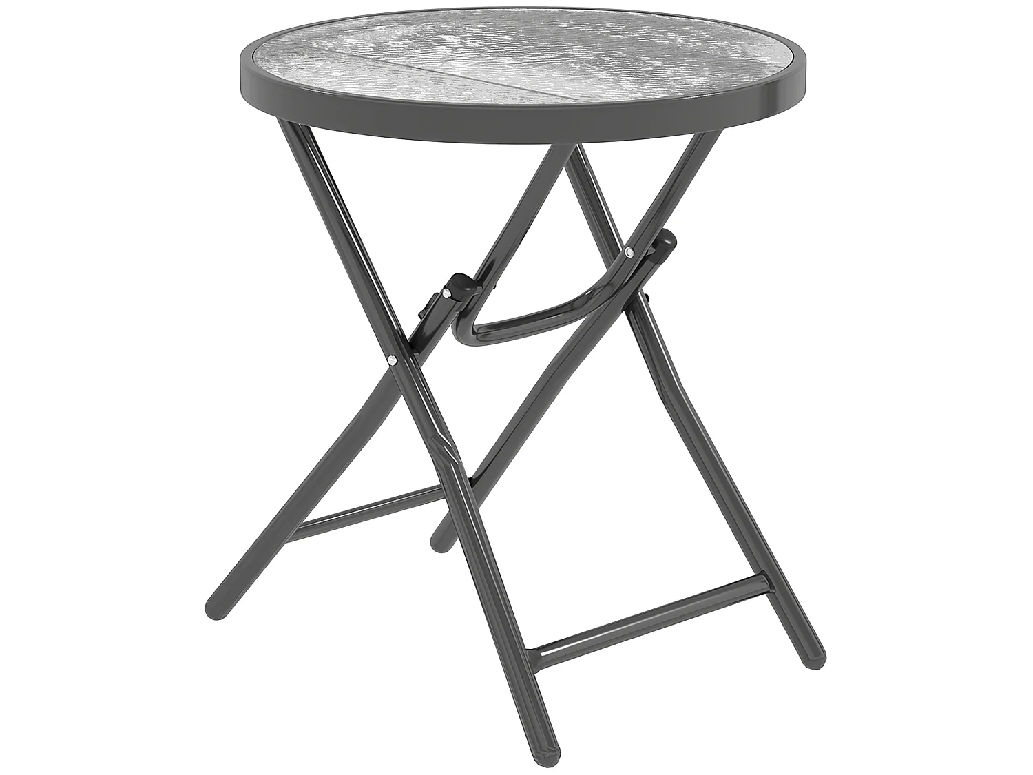 Table basse carrée bistro de jardin dia. 60 x 50 cm pliable métal époxy noir plateau verre trempé