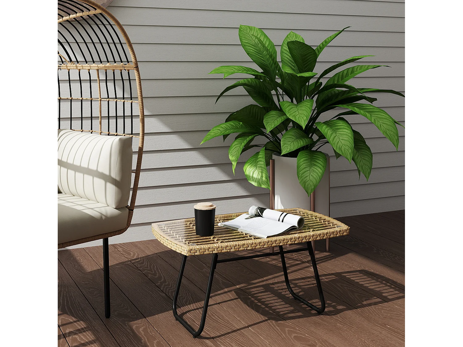 Table basse de jardin résine tressée effet naturel