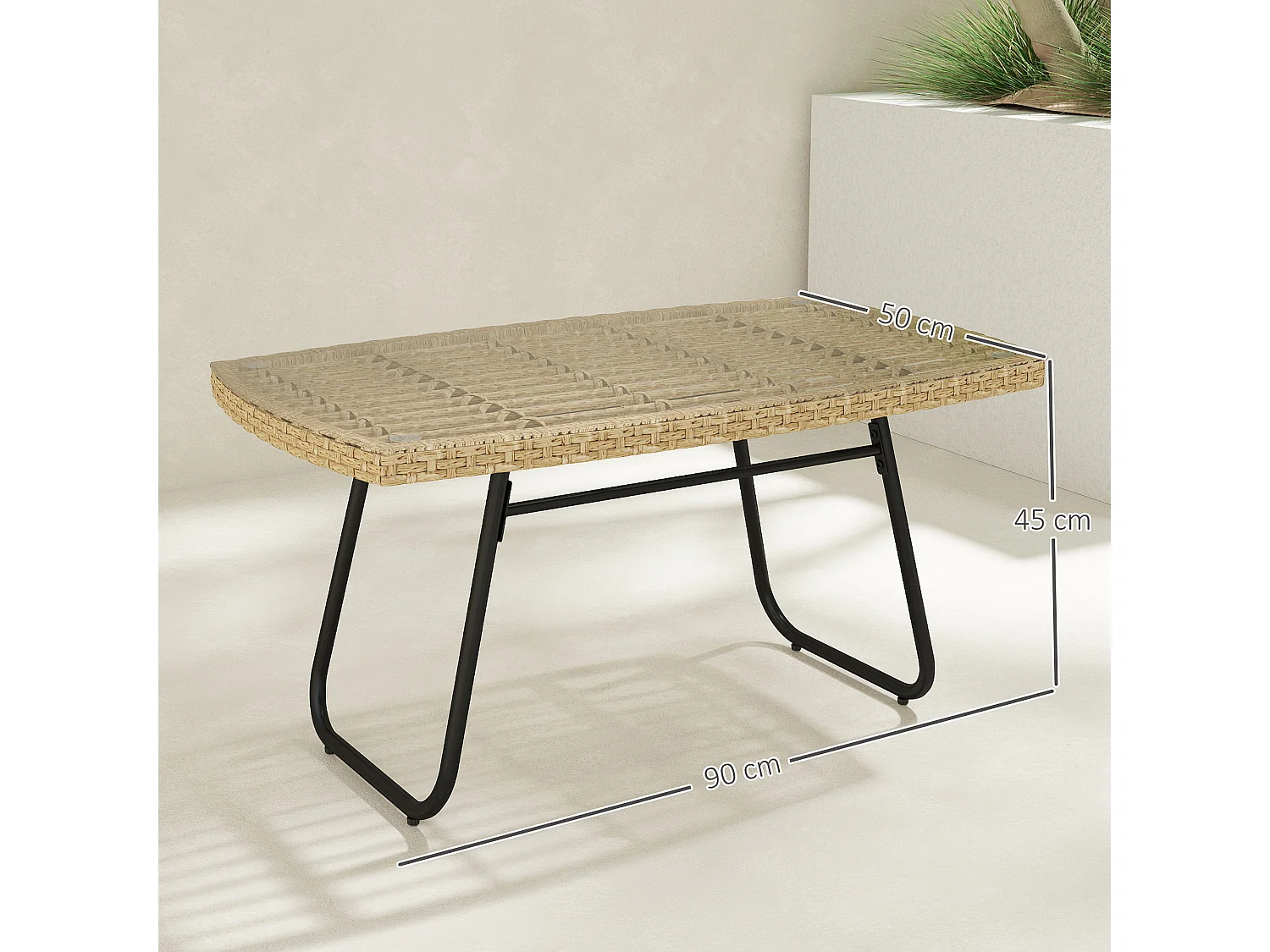 Table basse de jardin résine tressée effet naturel