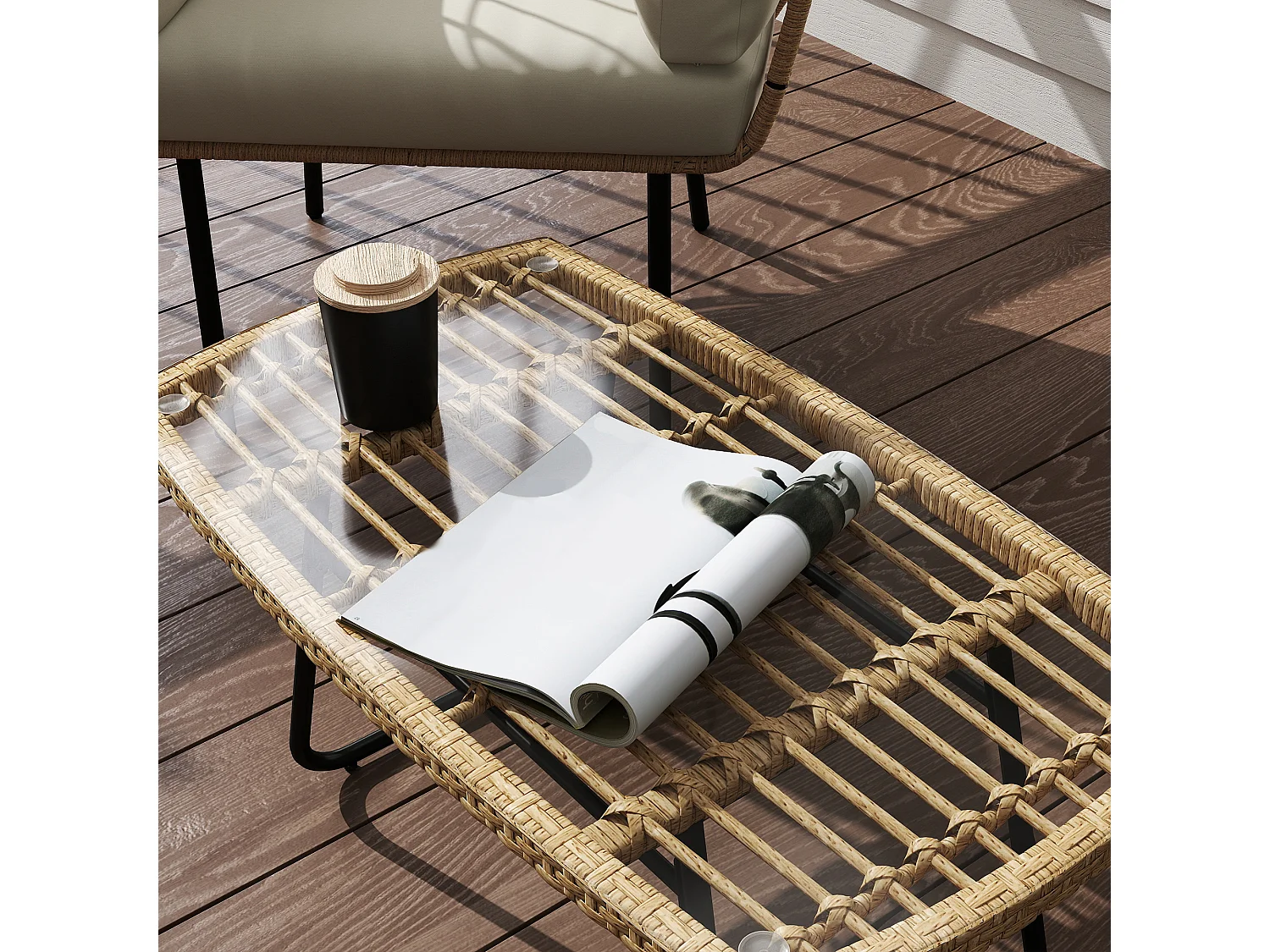 Table basse de jardin résine tressée effet naturel