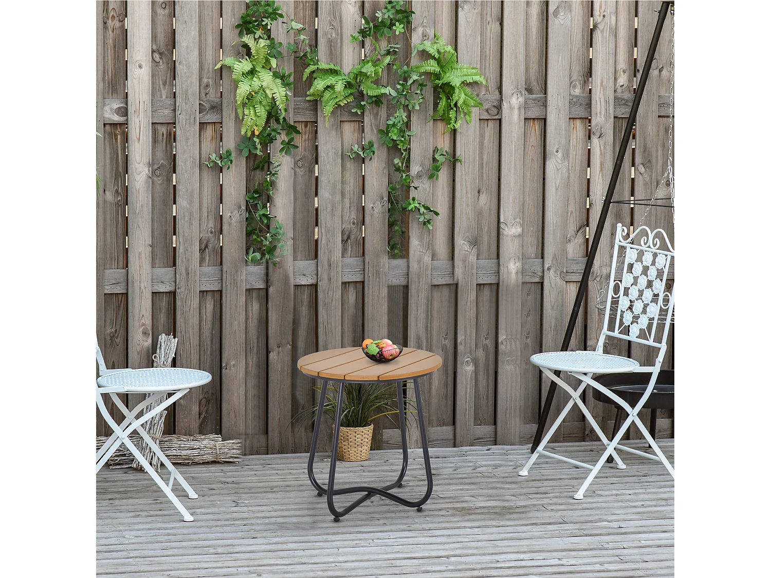 Table basse d'appoint - bout de canapé - dia. 49 x 48 cm - acier noir plateau effet bois