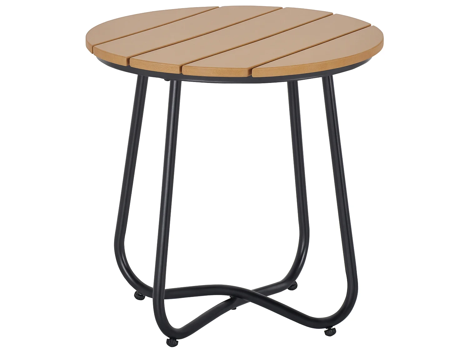 Table basse d'appoint - bout de canapé - dia. 49 x 48 cm - acier noir plateau effet bois