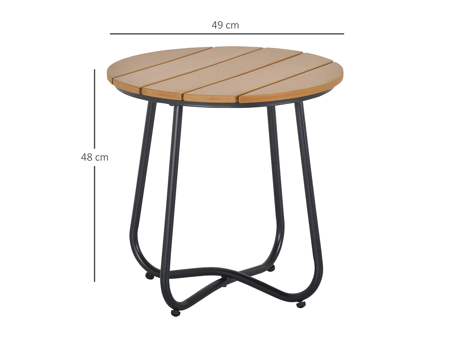 Table basse d'appoint - bout de canapé - dia. 49 x 48 cm - acier noir plateau effet bois