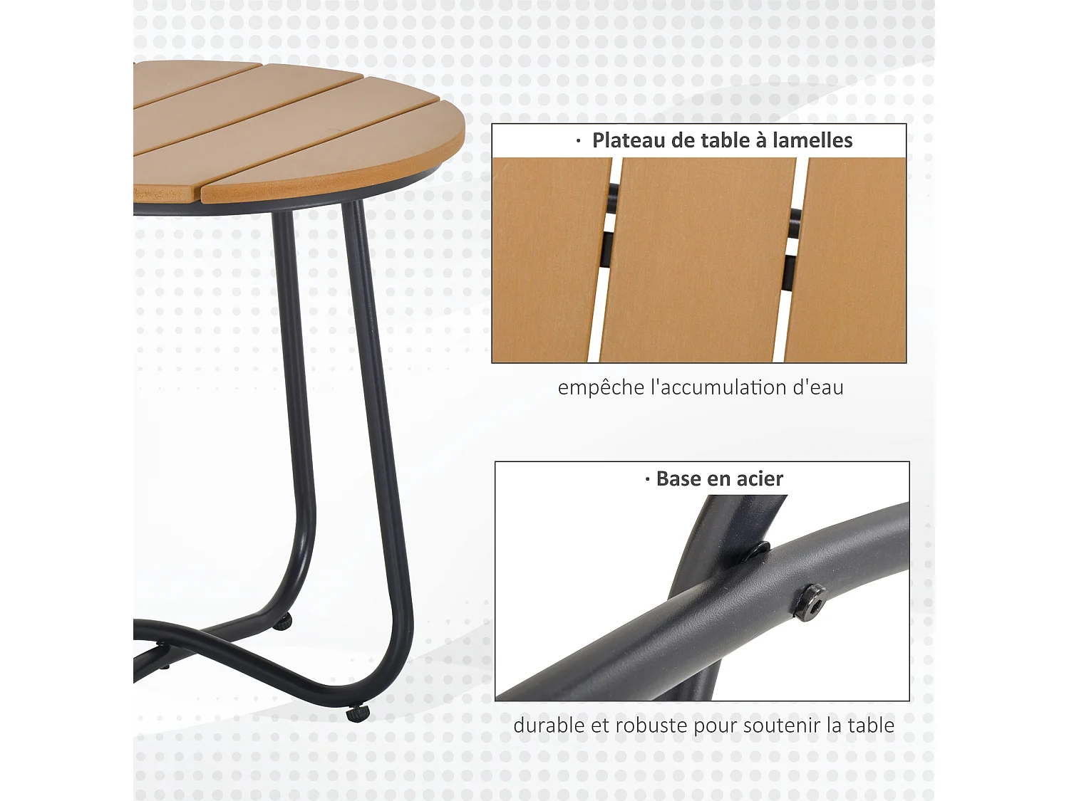 Table basse d'appoint - bout de canapé - dia. 49 x 48 cm - acier noir plateau effet bois