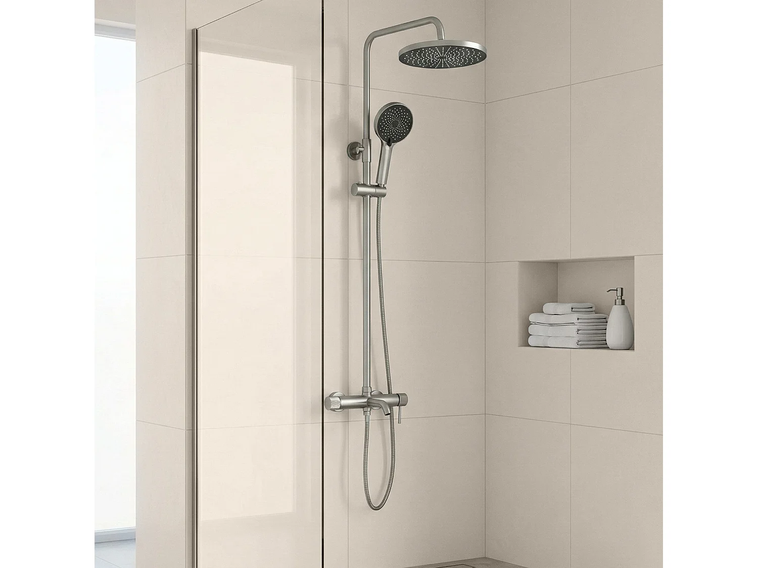 Rea Lungo Stripe brusesæt , børstet stål, 21,5X30,5X128CM