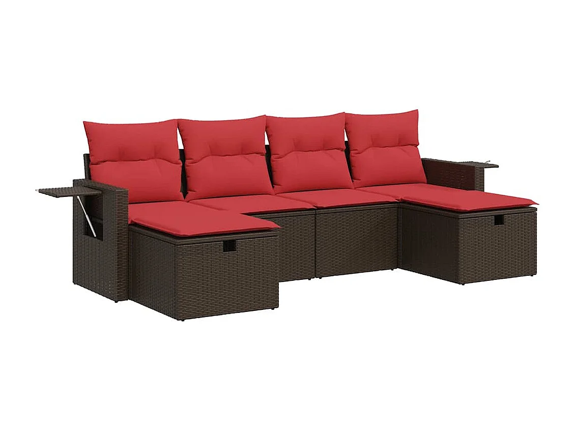 Set sofás de jardín 6 piezas y cojines ratán sintético marrón