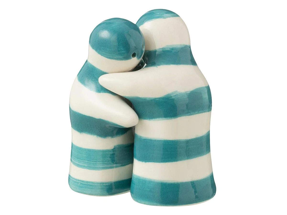 Salière & Poivrière en Céramique "Granada Rayure" 8cm Bleu Aqua