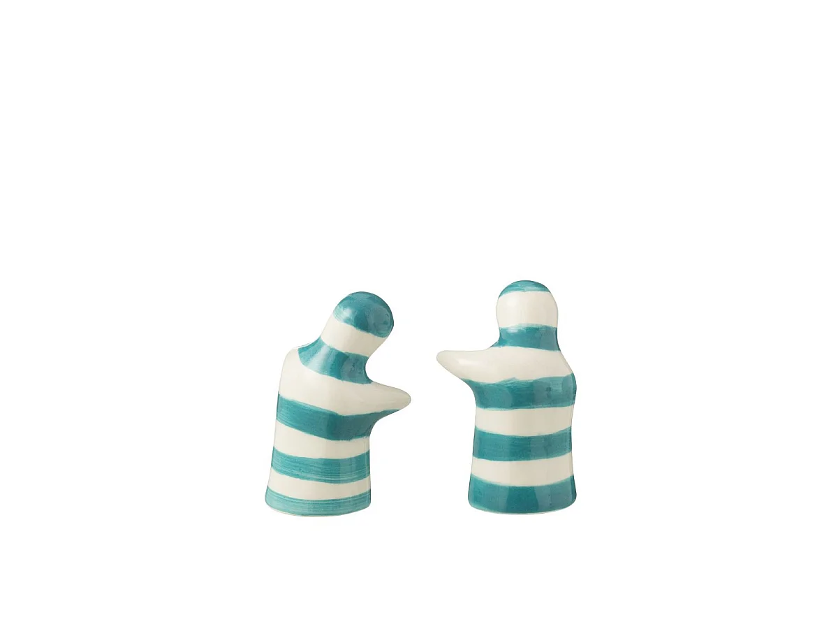 Salière & Poivrière en Céramique "Granada Rayure" 8cm Bleu Aqua