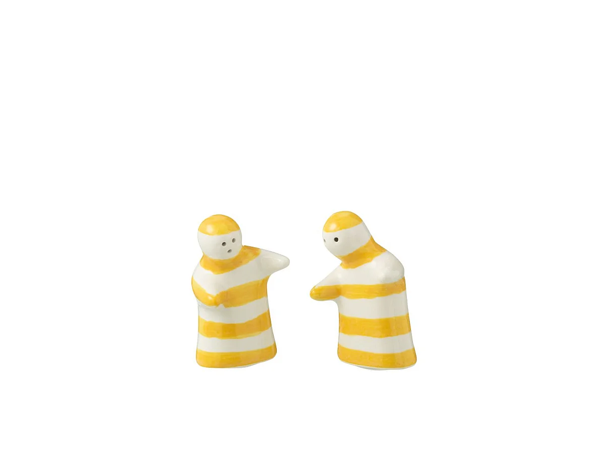 Salière & Poivrière en Céramique "Granada Rayure" 8cm Jaune