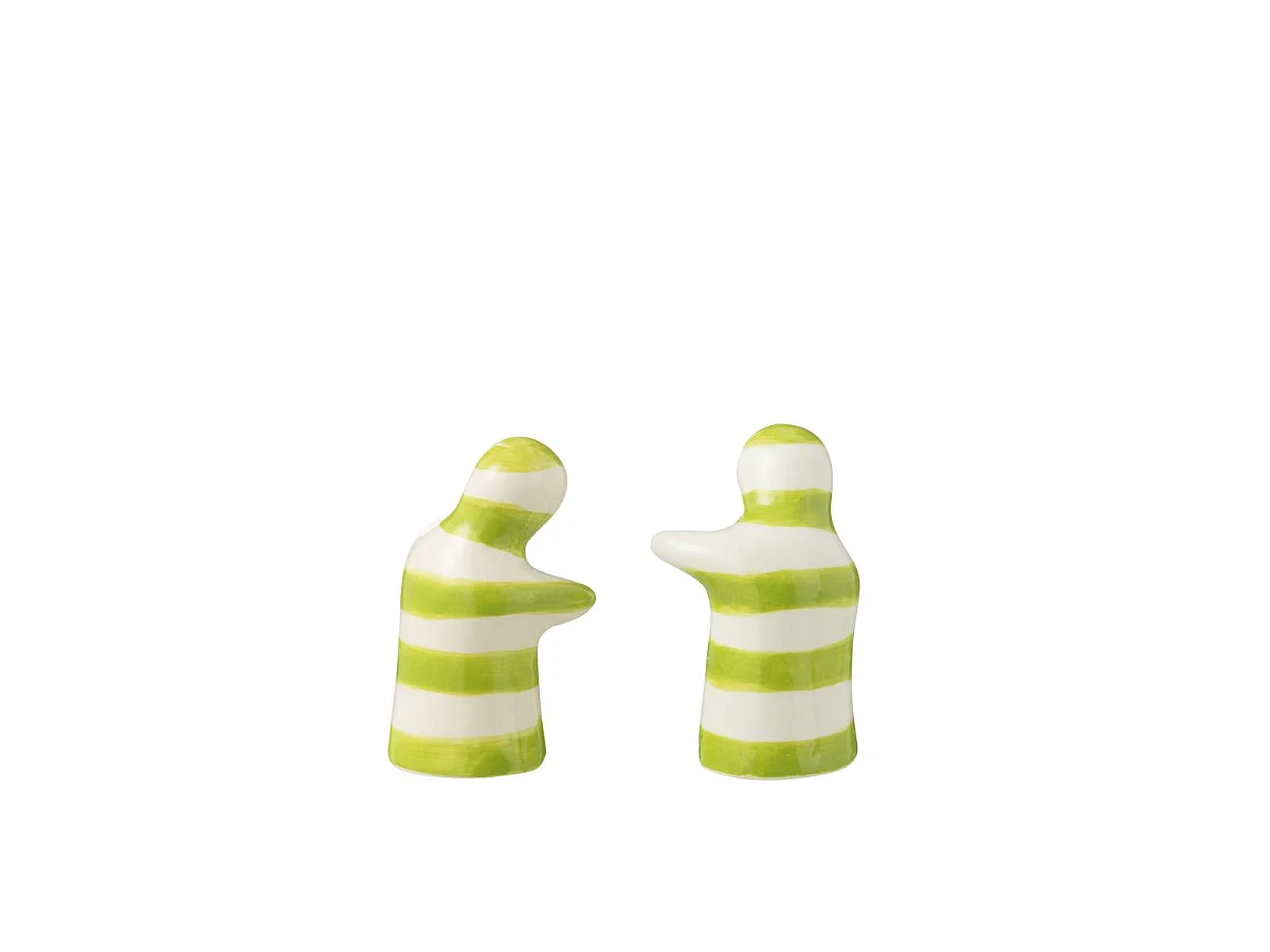 Salière & Poivrière en Céramique "Granada Rayure" 8cm Vert