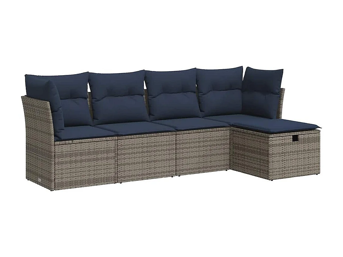 Salon de jardin 5 pièces avec coussins gris résine tressée