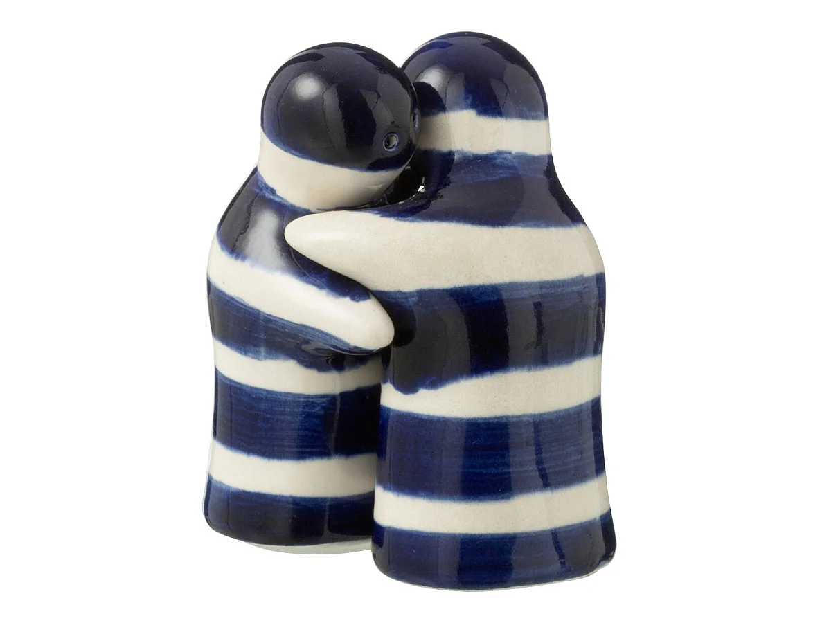 Salière & Poivrière en Céramique "Granada Rayure" 8cm Bleu Cobalt