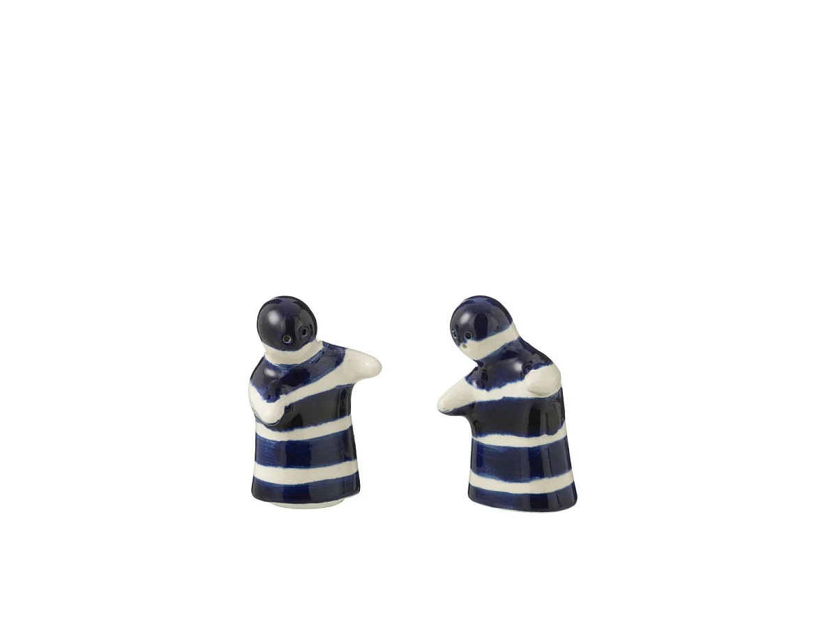 Salière & Poivrière en Céramique "Granada Rayure" 8cm Bleu Cobalt