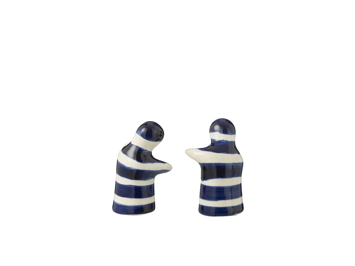 Salière & Poivrière en Céramique "Granada Rayure" 8cm Bleu Cobalt