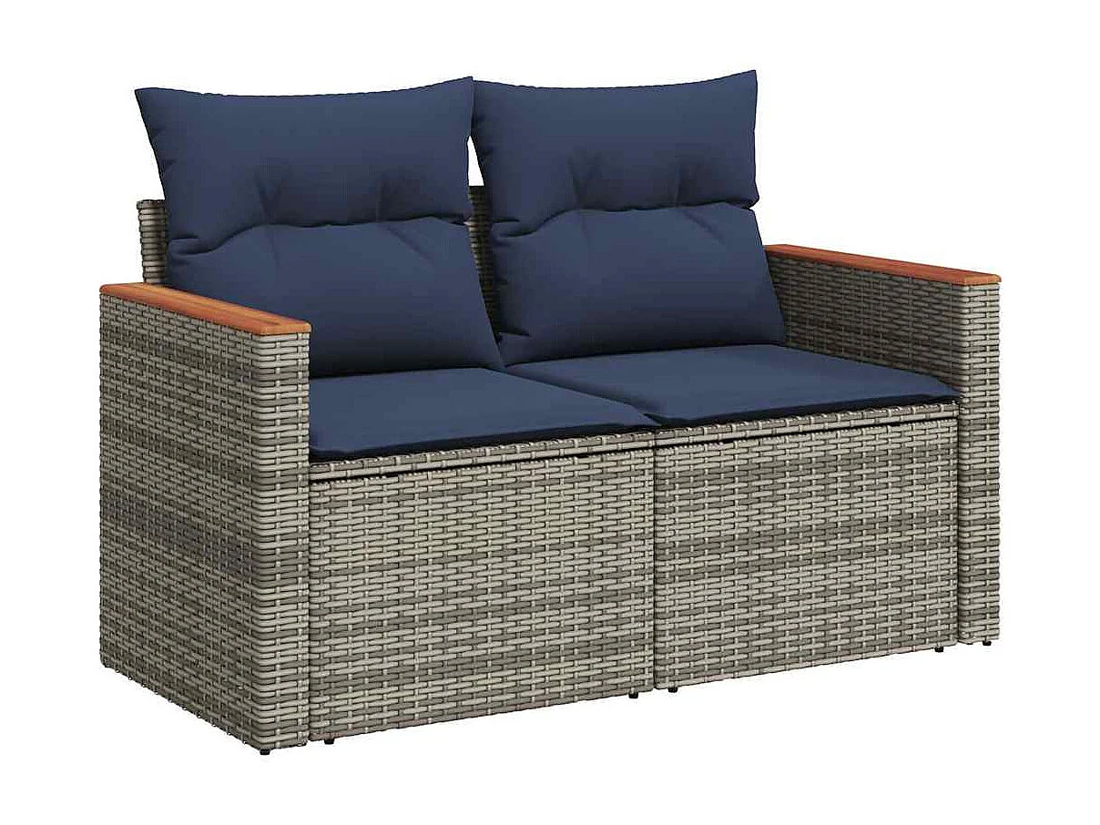 Salon de jardin avec coussins 7 pièces gris résine tressée