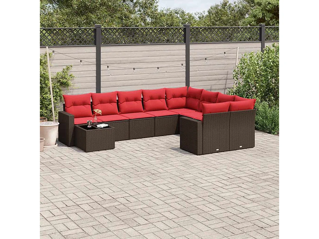 Set de sofás de jardín 10 piezas y cojines ratán sintético marrón