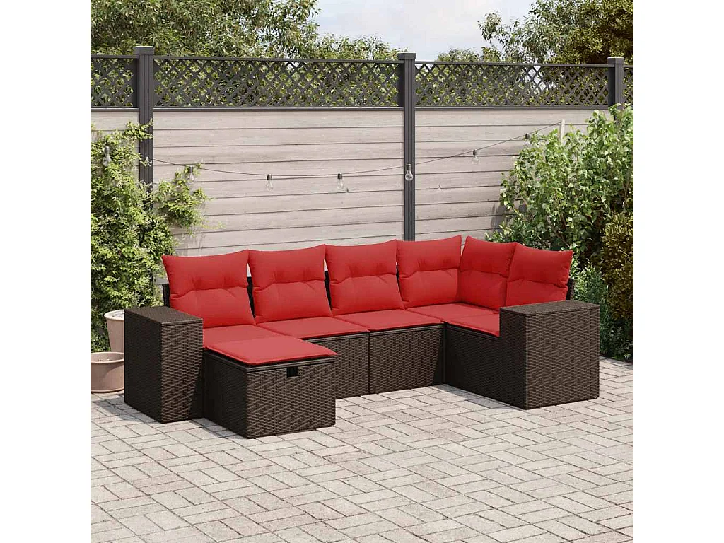 Salon de jardin avec coussins 6 pièces marron résine tressée