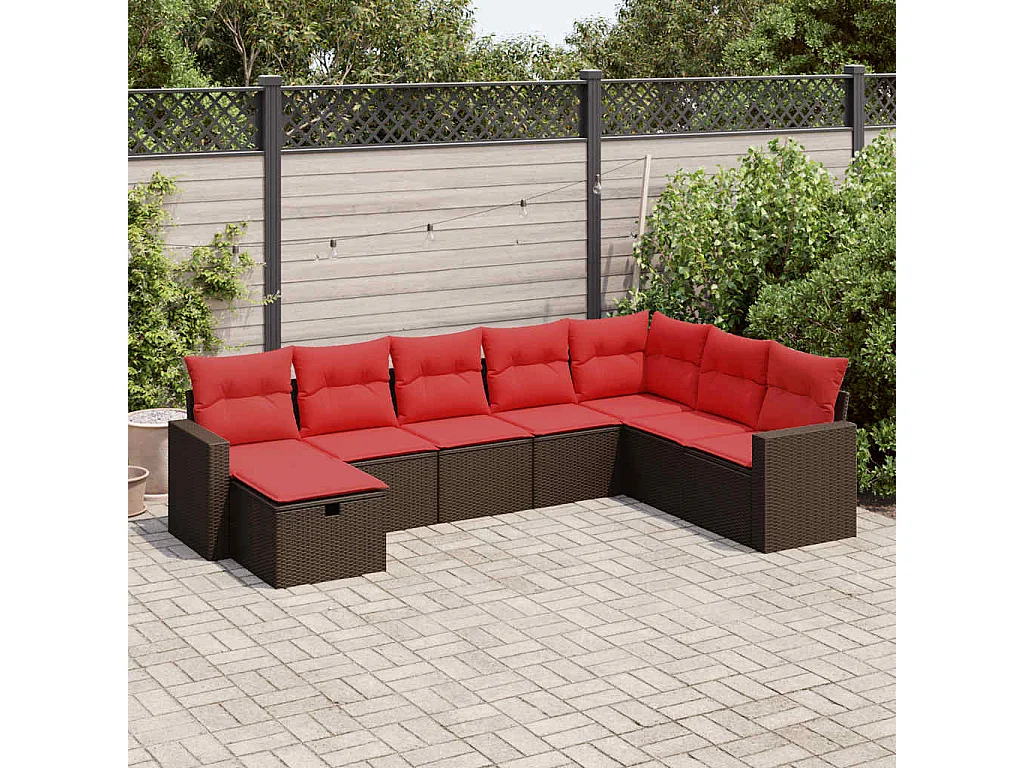 Set sofás de jardín 8 piezas y cojines ratán sintético marrón
