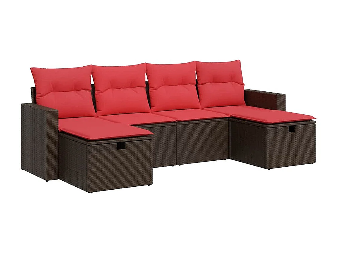 Set sofás de jardín 6 piezas y cojines ratán sintético marrón