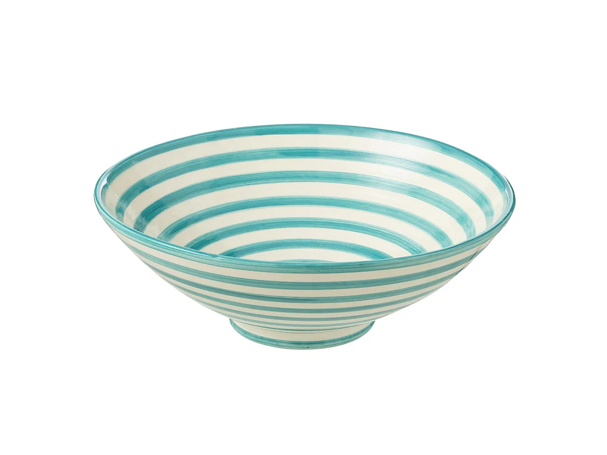 Saladier en Céramique "Granada Rayure" 40cm Bleu Aqua