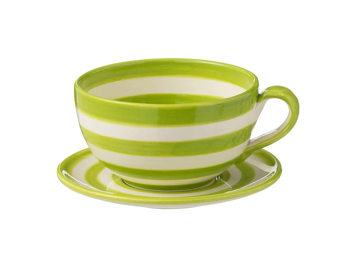 Tasse Avec Sous-Tasse en Céramique "Granada Rayure" 50cl Vert
