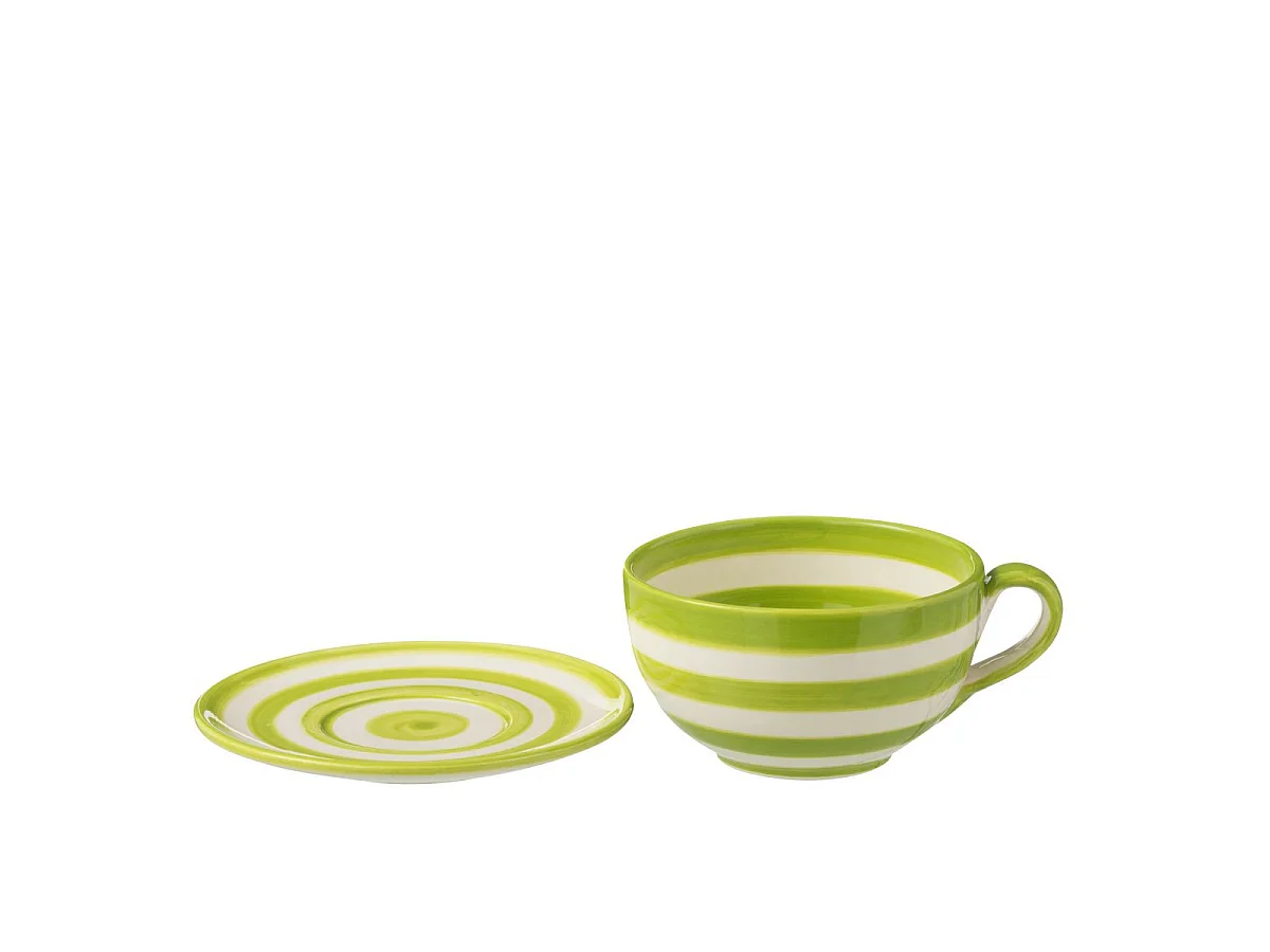 Tasse Avec Sous-Tasse en Céramique "Granada Rayure" 50cl Vert