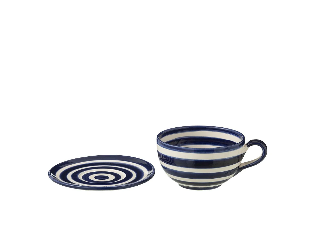 Tasse Avec Sous-Tasse en Céramique "Granada Rayure" 50cl Bleu Cobalt