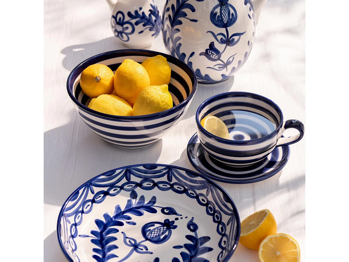 Tasse Avec Sous-Tasse en Céramique "Granada Rayure" 50cl Bleu Cobalt