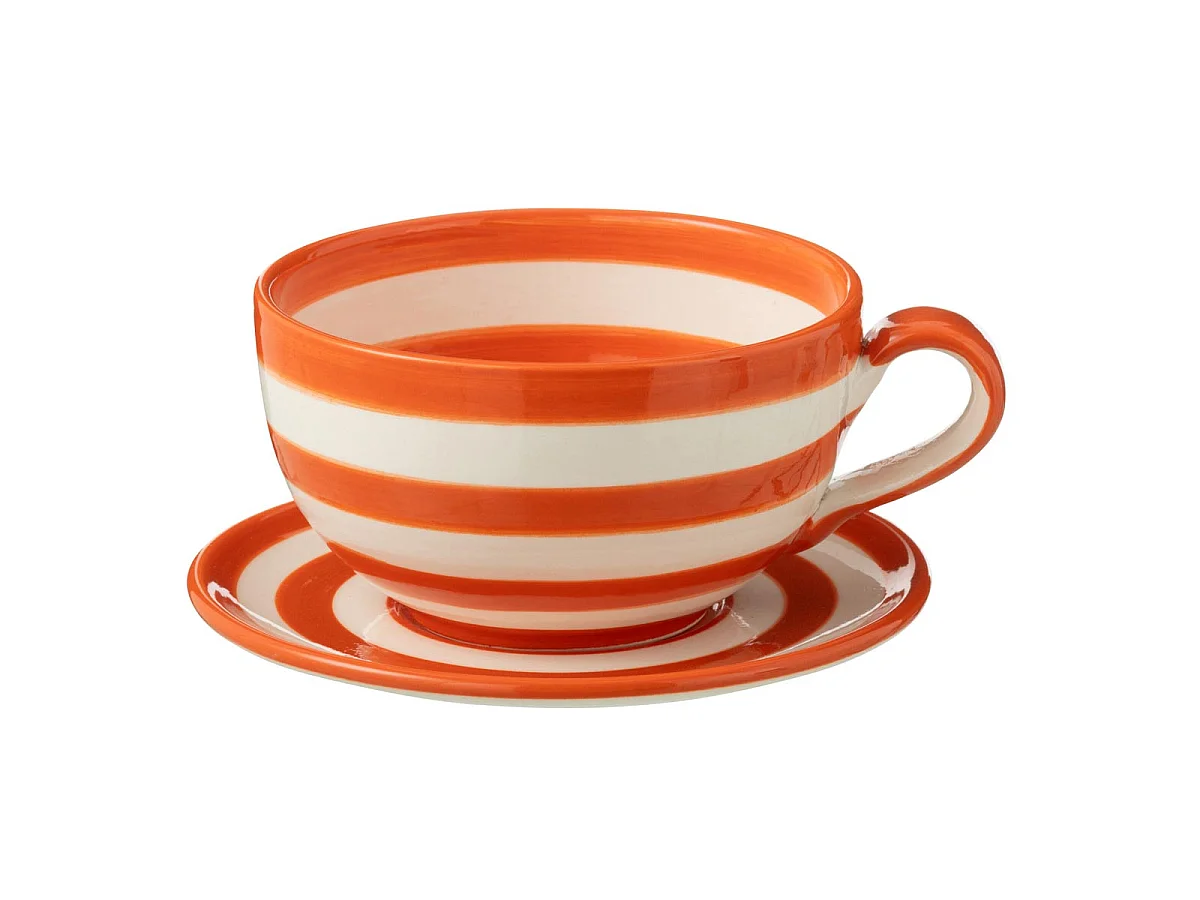 Tasse Avec Sous-Tasse en Céramique "Granada Rayure" 50cl Orange