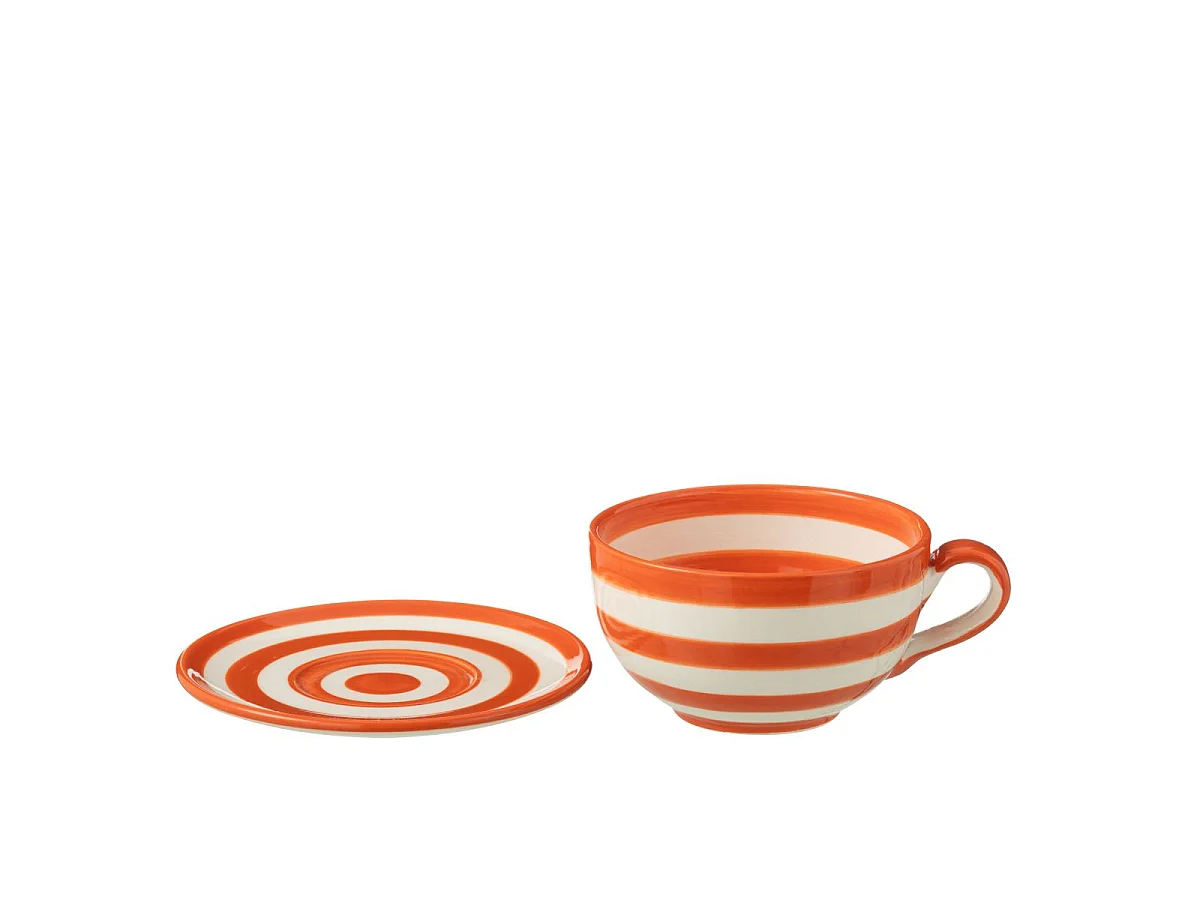 Tasse Avec Sous-Tasse en Céramique "Granada Rayure" 50cl Orange