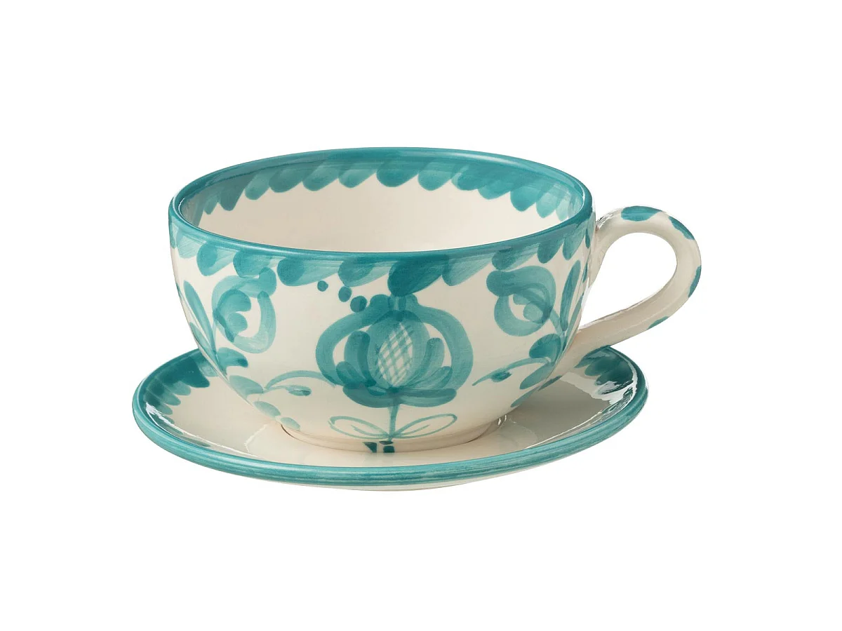 Tasse Avec Sous-Tasse en Céramique "Granada" 50cl Bleu Aqua