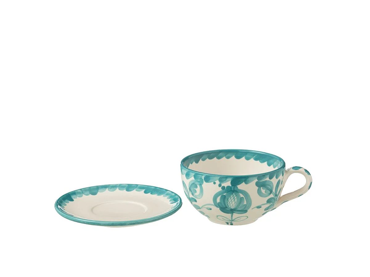 Tasse Avec Sous-Tasse en Céramique "Granada" 50cl Bleu Aqua