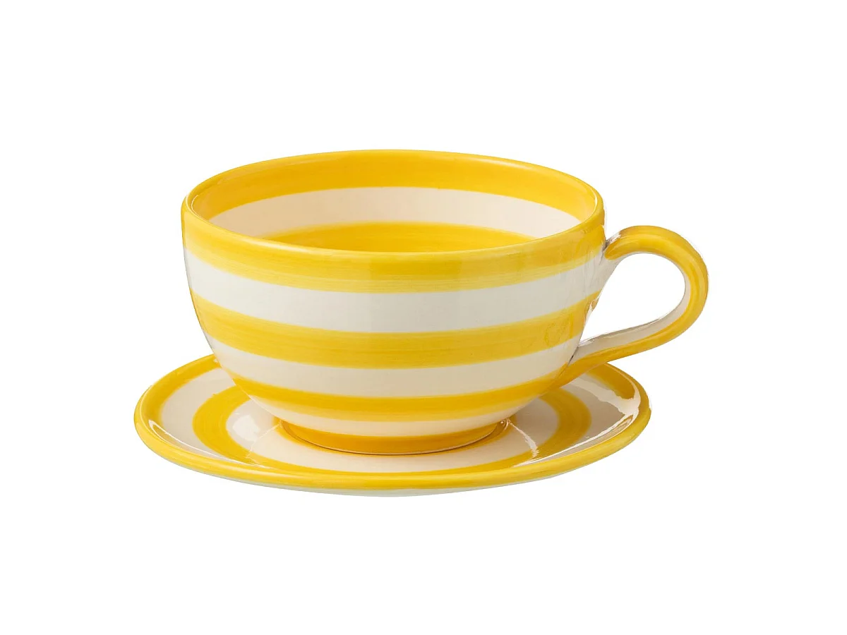 Tasse Avec Sous-Tasse en Céramique "Granada Rayure" 50cl Jaune