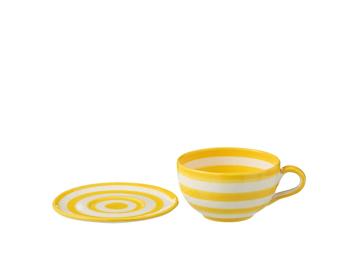 Tasse Avec Sous-Tasse en Céramique "Granada Rayure" 50cl Jaune