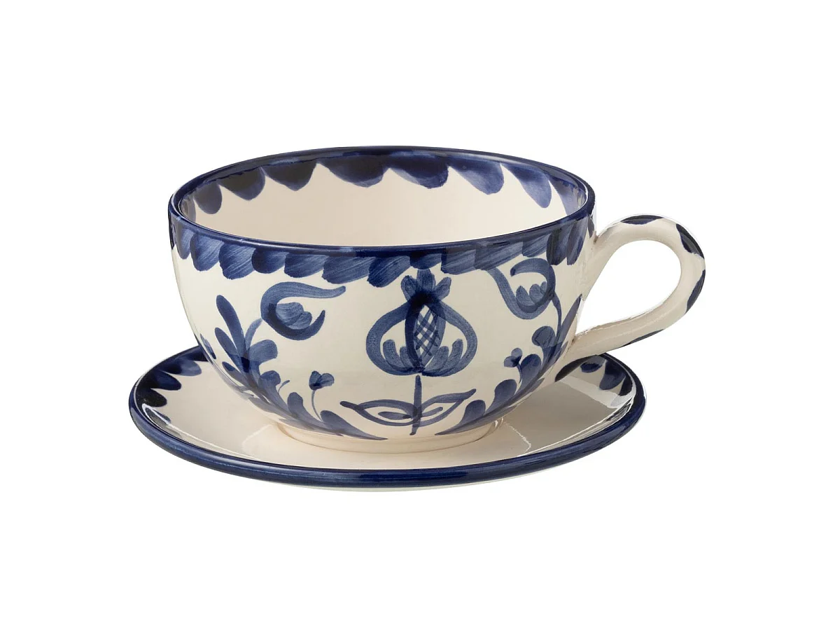 Tasse Avec Sous-Tasse en Céramique "Granada" 50cl Bleu Cobalt