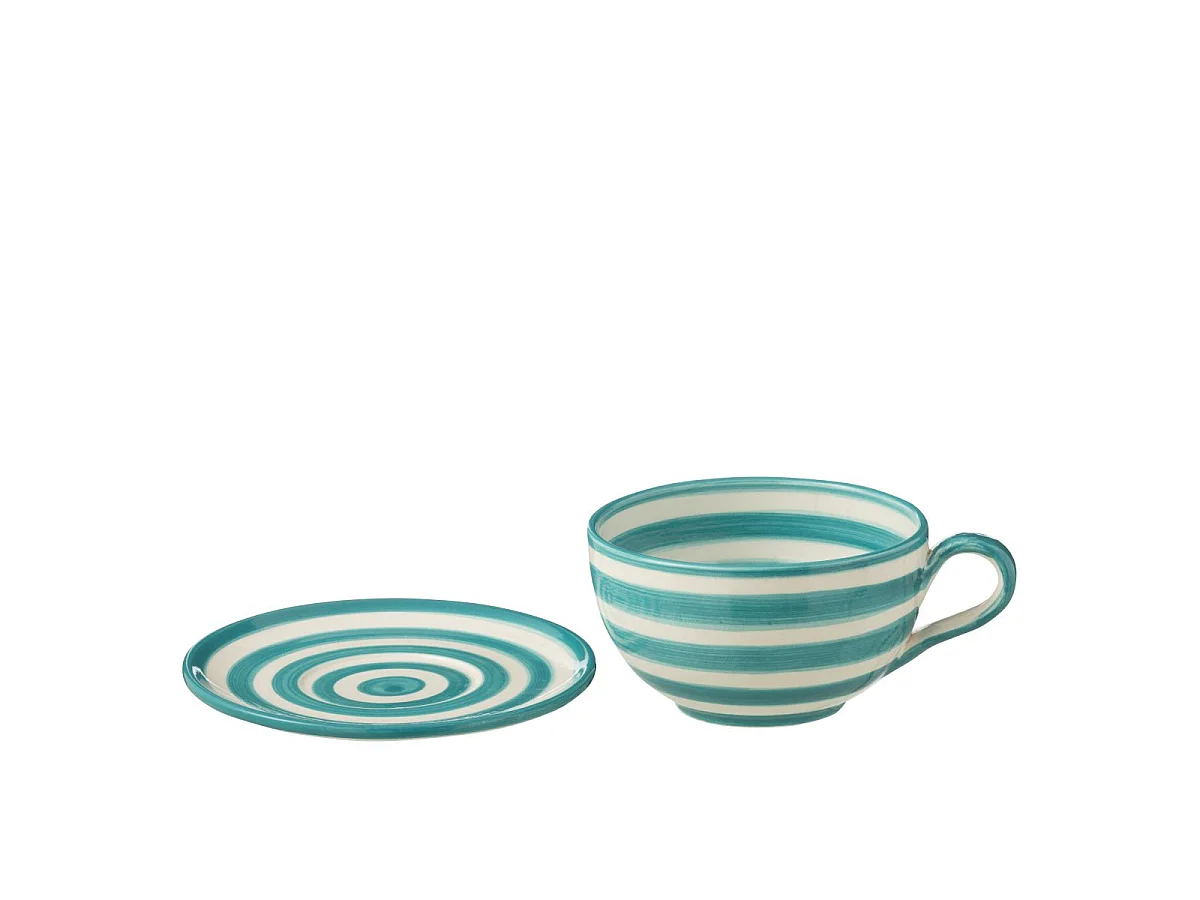 Tasse Avec Sous-Tasse en Céramique "Granada Rayure" 50cl Bleu Aqua