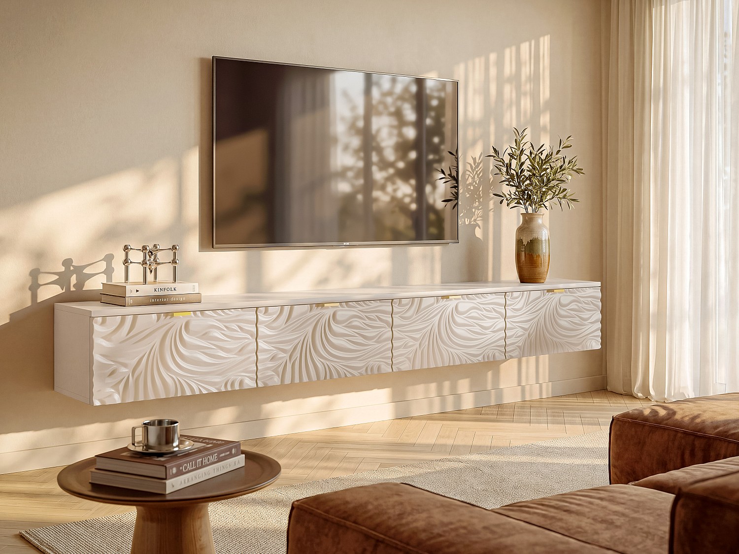 TV-Hängeschrank mit 4 Türen - Beige und Gold RINAREL