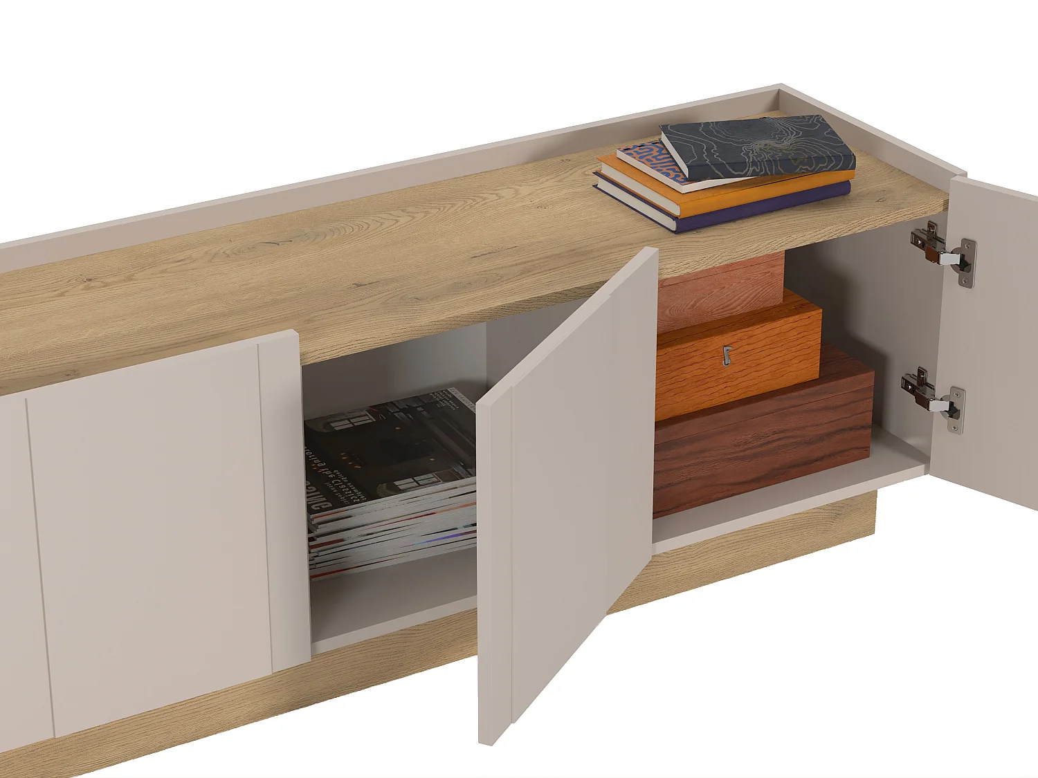 Meuble TV avec 4 portes - Beige et Naturel clair - ANARZA