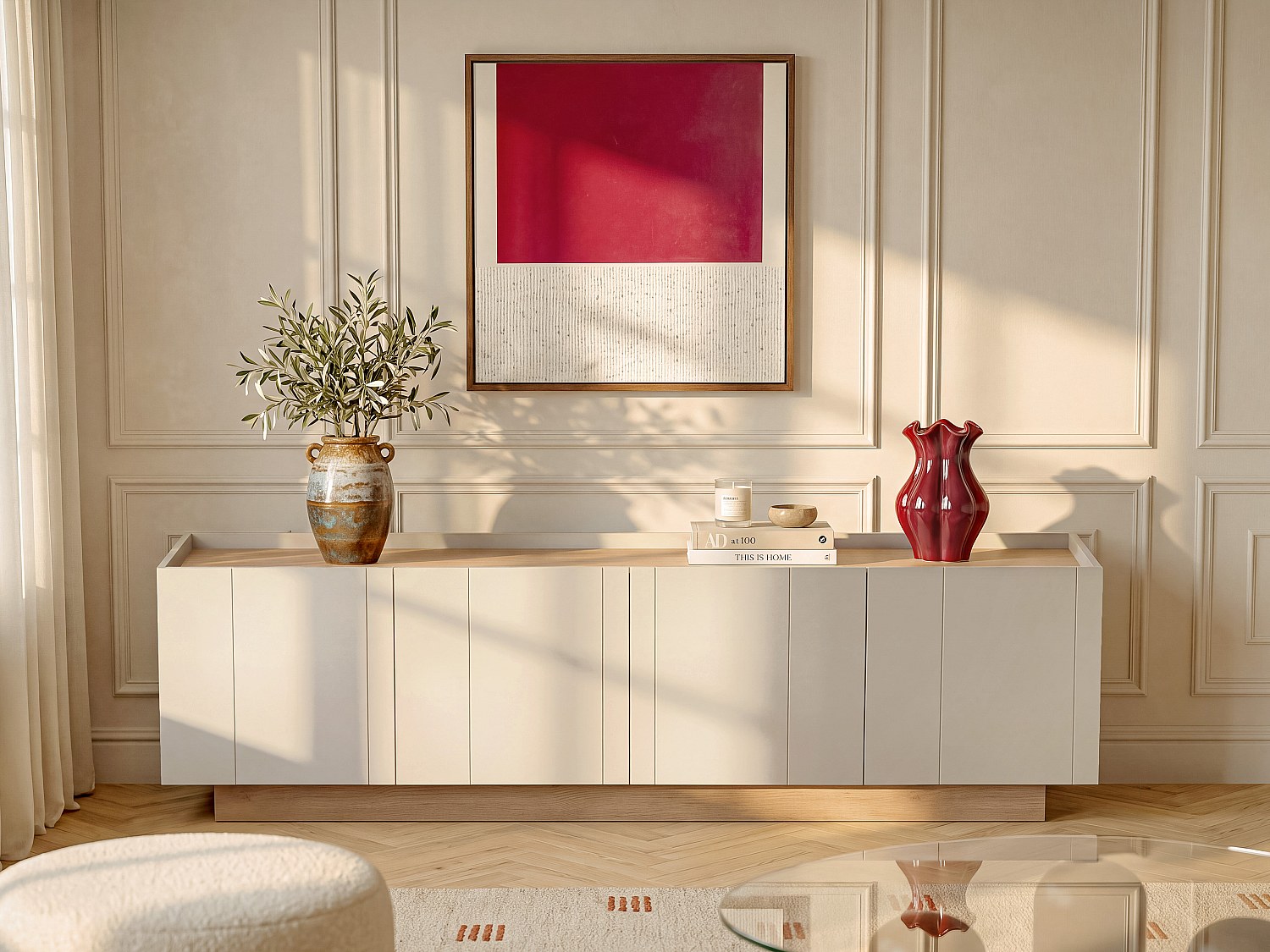 TV-Board mit 4 Türen - Beige und Naturfarben hell ANARZA