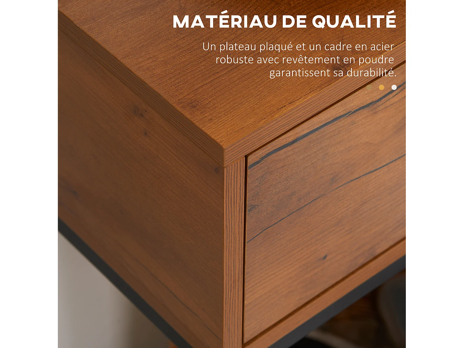 Console design - grand tiroir - dim. 80 x 30 x 76 cm - acier noir effet bois noyer