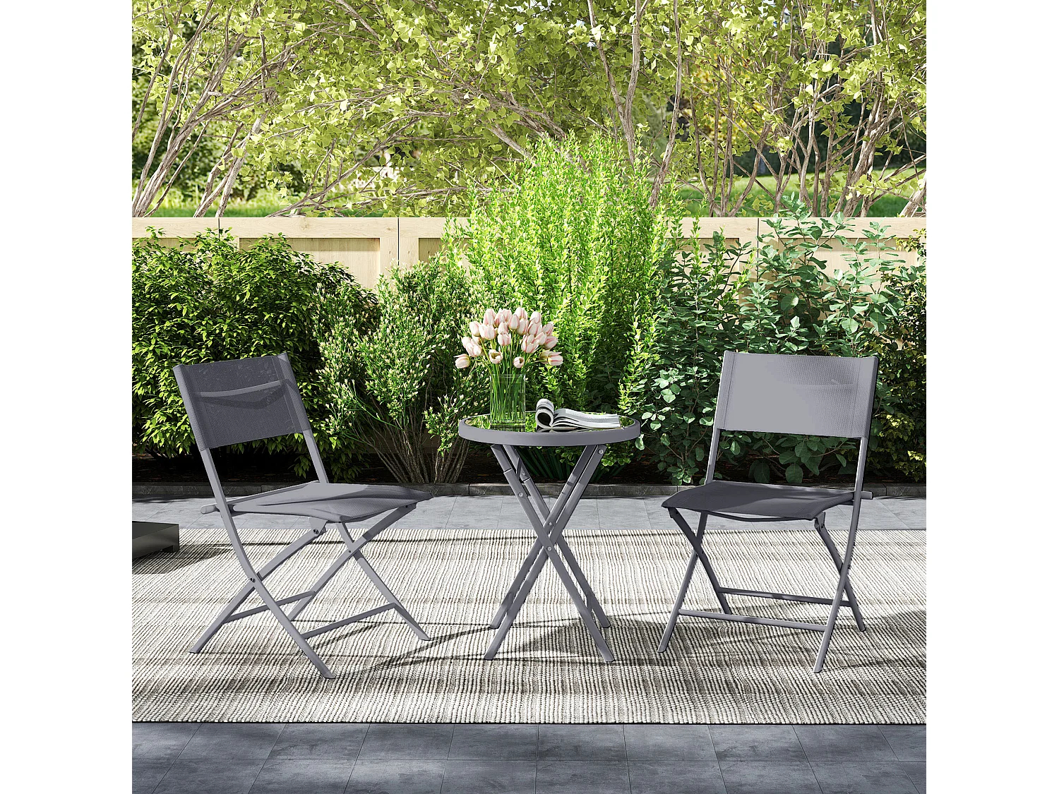 Ensemble jardin 2 personnes pliable - ensemble bistrot de jardin 3 pièces - métal époxy gris