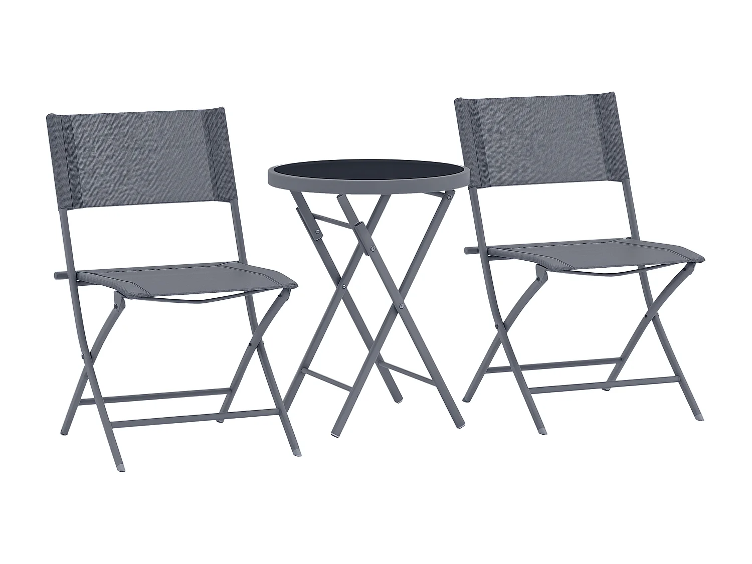 Ensemble jardin 2 personnes pliable - ensemble bistrot de jardin 3 pièces - métal époxy gris