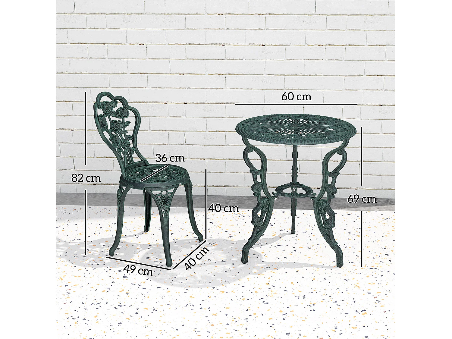 Salon de jardin 2 places – Style néo-rétro – Table ronde incluse