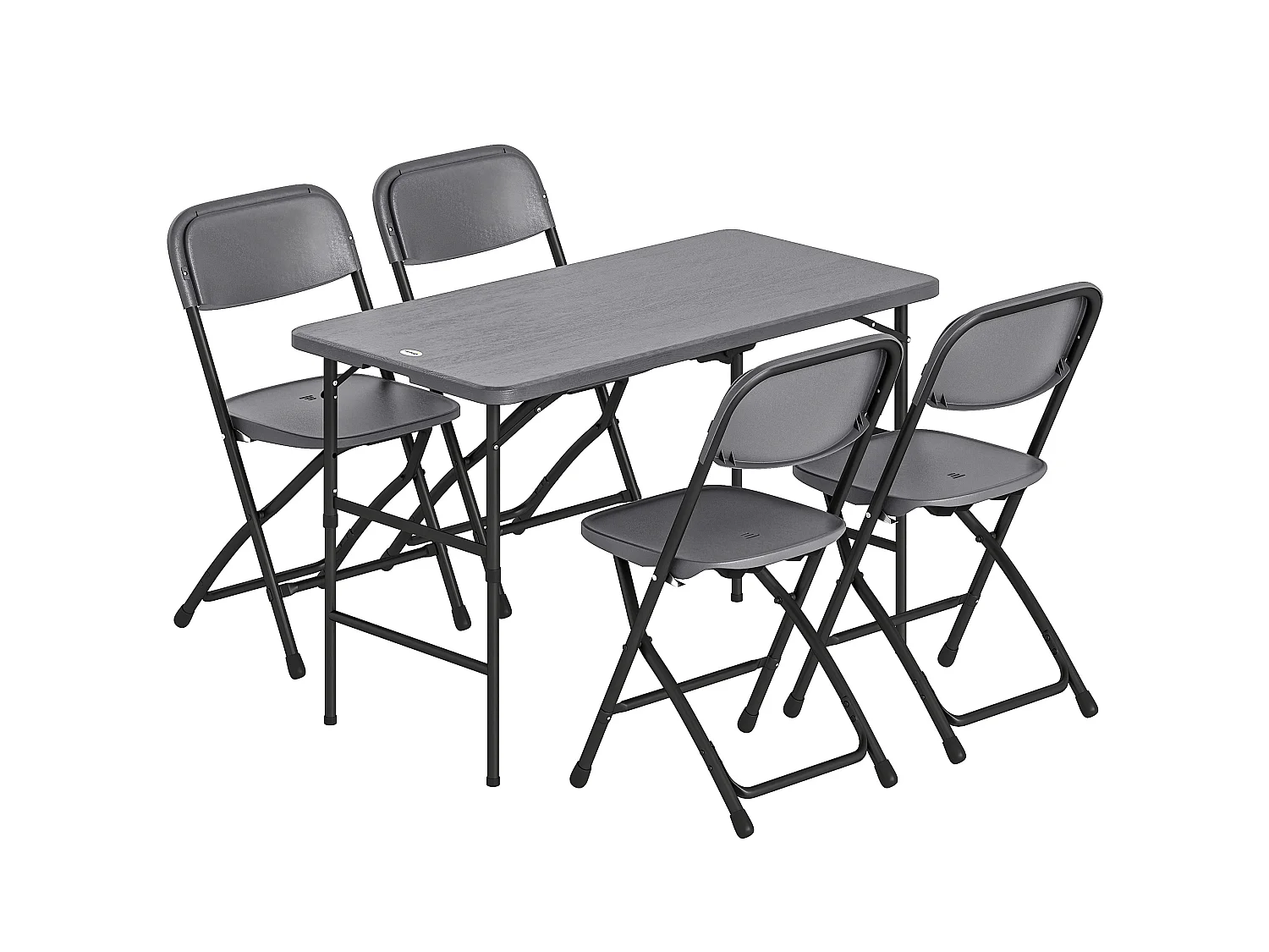 Salon de jardin gris pliable 4 personnes - ensemble table et chaises - plateau effet bois gris