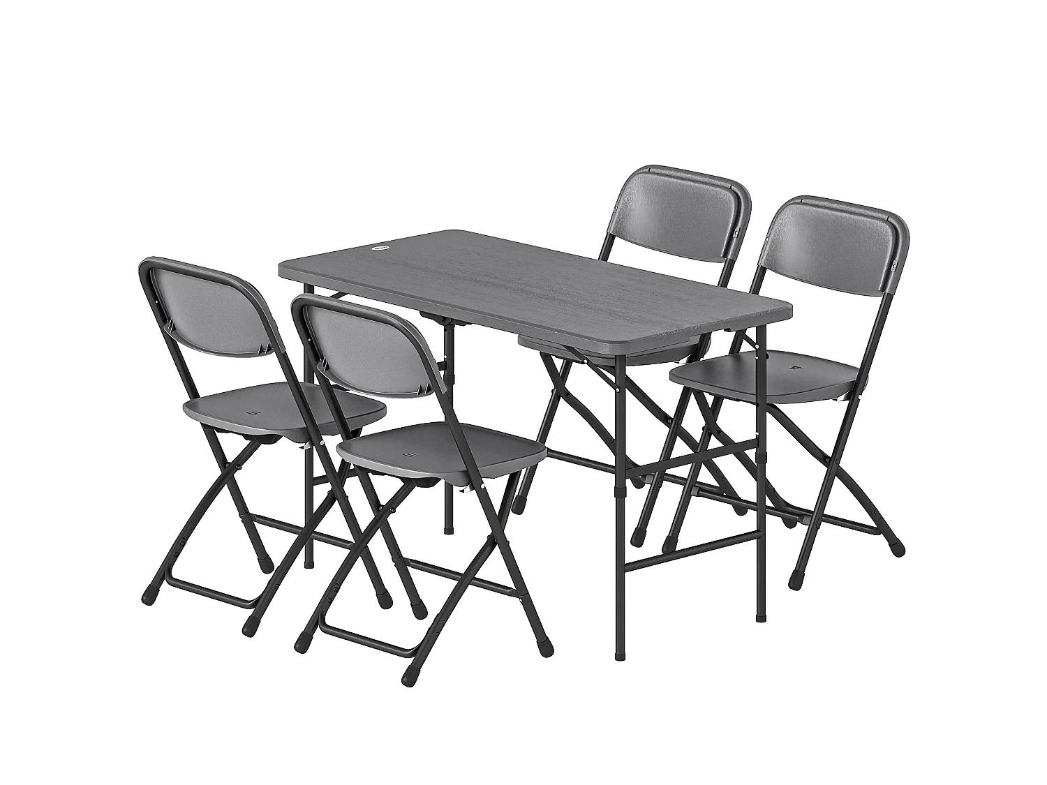 Salon de jardin gris pliable 4 personnes - ensemble table et chaises - plateau effet bois gris