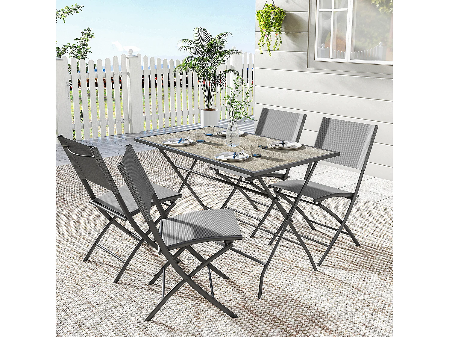 Ensemble salon de jardin table à manger 4 pers. 5 pcs gris