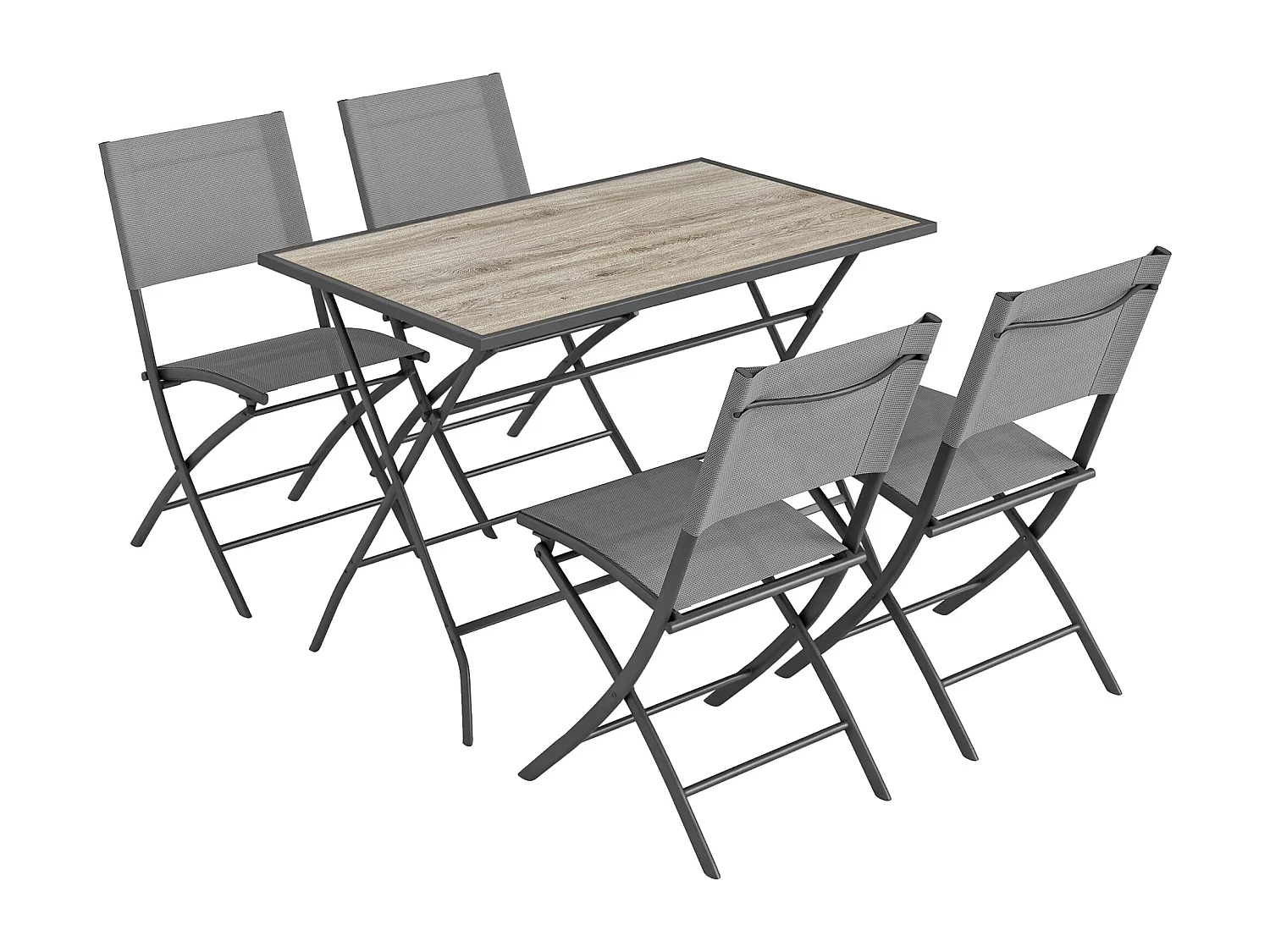 Ensemble salon de jardin table à manger 4 pers. 5 pcs gris