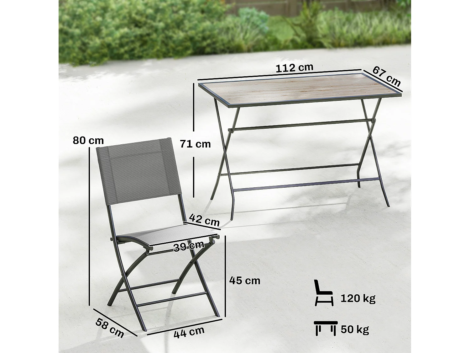 Ensemble salon de jardin table à manger 4 pers. 5 pcs gris