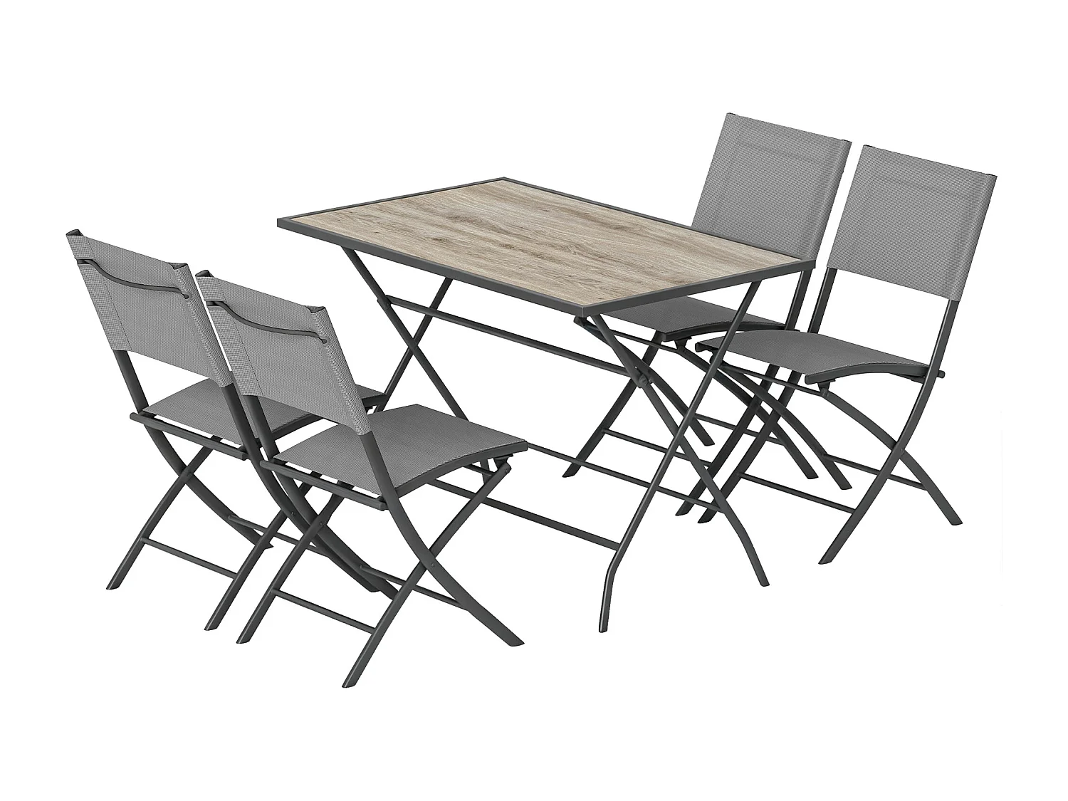 Ensemble salon de jardin table à manger 4 pers. 5 pcs gris