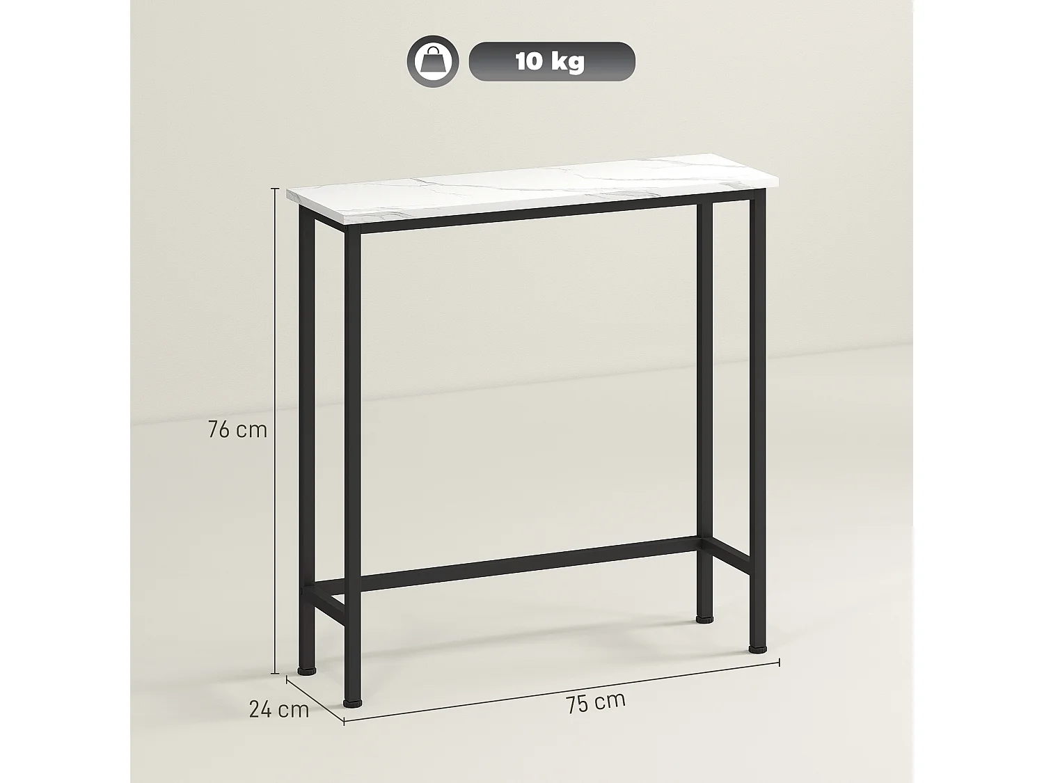 Console meuble  75 cm plateaux en effet marbre cadre en métal blanc